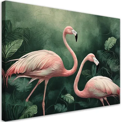 Produktbild von Leinwandbild Flamingos Botanik Natur 90x60 Feeby Grün bild für die wand bereit zum aufhängen