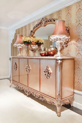 Produktbild von Casa Padrino Luxus Barock Möbel Set Sideboard mit Spiegel Kupferfarben - Prunkvoller Massivholz Schrank mit elegantem Wandspiegel - Möbel im Barockstil
