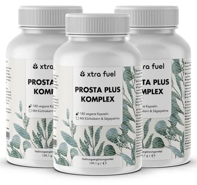 Produktbild von Prostata Kapseln - Prosta Plus Komplex - Effektive Formel mit Kürbiskern & Sägepalme – 3x Dosen (540x Prostata Kapseln)