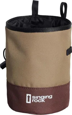 Chalk Bag DUO von singing rock in braun und beige mit schwarzem Innenfutter und zwei Schlaufen am oberen Rand