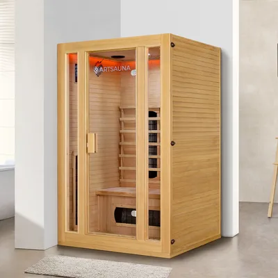 Produktbild von Artsauna Infrarotkabine Nyborg S120K Keramikstrahler & Hemlockholz, 2 Personen, 120 x 105 x 190 cm, LED Farblicht & Glastür, Infrarotsauna Sauna