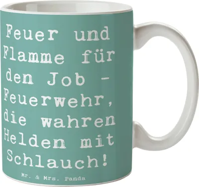 Produktbild von Mr. & Mrs. Panda Tasse Spruch Feuerwehrmann Helden - Meeresbrise - Geschenk, Berufsprodukte, Kaffeebecher, Leidenschaft, Trinkbecher, Kaffeetasse, Beruf, Bedruckte, Held
