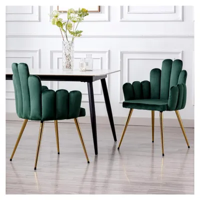 Produktbild von Esszimmerstühle 2er Set aus Samt mit Rückenlehne, gepolsterte Akzentstühle für Küche, Schlafzimmer und Wohnzimmer, Grün