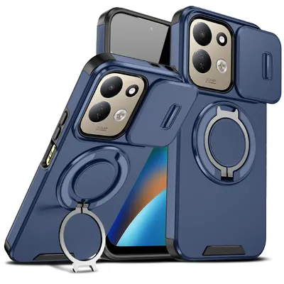 Produktbild von Handyhülle für Xiaomi Redmi 17 4G/5G Dual-Layer Stoßfest Militär Hülle mit Dia Kameraschutz, Magnetisch Ring Ständer Blau