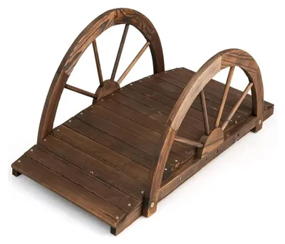 Zdjęcie produktu dla Most ogrodowy – most nad stawem – most drewniany – podwójna balustrada w kształcie półkola – drewno jodłowe – 101×48,5×38 cm – brązowy