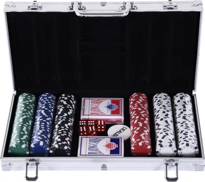Produktbild von Zestaw do pokera HOMCOM 300 żetonów do pokera 2 x paczka kart 5 x kości do pokera 1 x aluminiowa walizka 5 kolorów 38 x 20,5 x 6,5 cm 11,5 g/żeton wykonane z tworzywa sztucznego