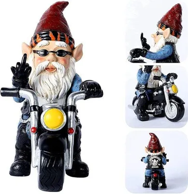 Obrázok produktu pre Figúrka trpaslíka Famanu, motocyklový trpaslík, dekorácia do záhrady – odolná voči poveternostným vplyvom a robustná
