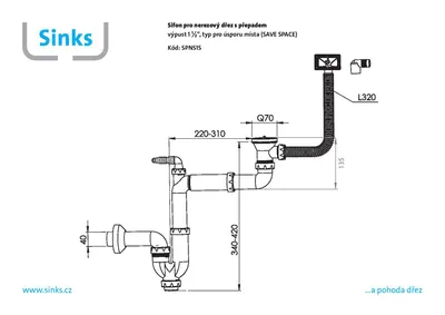 Obrázek produktu pro Sinks Sifon 1 1/2" pro nerez. dřezy s úsporou místa