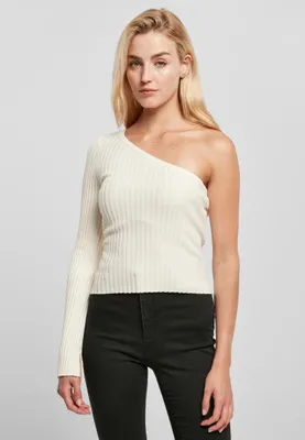 Zdjęcie produktu dla Damska bluzka Urban Classics Ladies Short Rib Knit One Sleeve Sweater w kolorze whitesand – rozmiar L