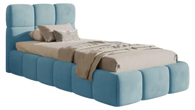 Obrázok produktu pre Selsey Cloudy – čalúnená posteľ 90 x 200 cm, úložný priestor a rošt, svetlo modrý zamat