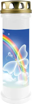 Grabkerze Weiß, Brenndauer: 100 Stunden ( 4 Tage ), Motiv: Regenbogen 2