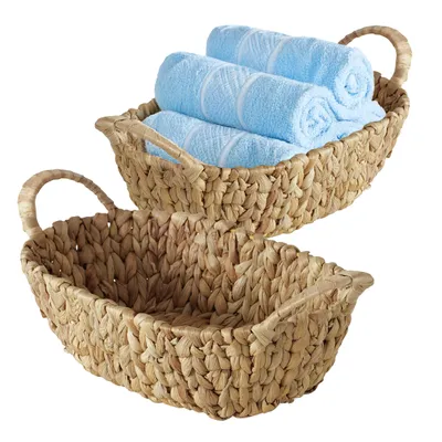 Produktbild von Deko Körbchen aus Wasserhyazinthe mit Henkeln 34 x 18 cm - 2er Set - Boho Aufbewahrungs Korb aus Seegras geflochten