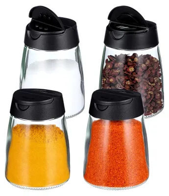 Produktbild von 4er-Set Gewürzgläser mit Doppeldeckel, Salz- und Pfefferstreuer für die Küche und den Grill, Schwarz