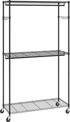 Image de portemanteau à roulettes à 3 couches Porte-manteaux Porte-manteaux, 204 cm de hauteur Acier Porte-manteaux 182 kg de charge, résistant Support pour chambre à coucher, buanderie, dressing, etc.