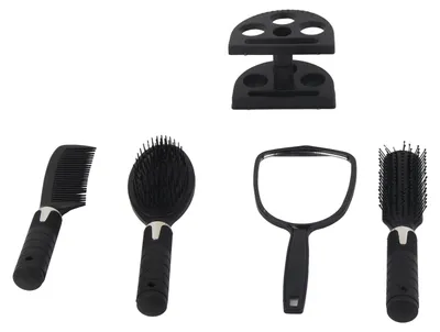 Image de Lot de 5 peignes : ensemble de peignes antistatiques, peigne miroir noir, poignées antidérapantes, kit de peignes de coiffure