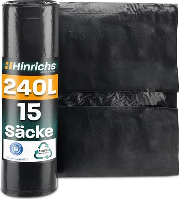 Produktbild von Hinrichs 240L Müllsäcke - 15er Rolle - 1000x1250 mm - schwarz (1 Rolle)