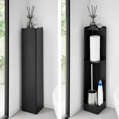 Produktbild von Yamazaki Toilettenpapier Aufbewahrung Design 16x16x80cm stehend auf Rollen "Tower" schwarz