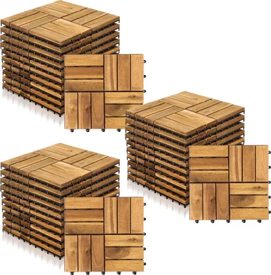 Immagine prodotto di Izrielar 33 pezzi piastrelle in legno 12 doghe 3 mq, 30x30cm piastrelle per terrazze piastrelle per balconi con sistema di drenaggio, resistenti alle intemperie in legno di acacia