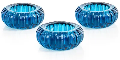Teelichthalter aus Glas, 3er-Set, blau, 8,3 cm, Tischdeko
