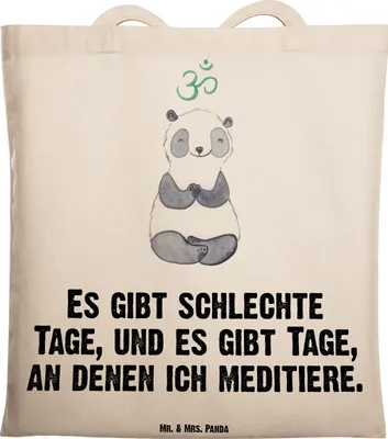 Produktbild von Mr. & Mrs. Panda Beutel Panda Meditieren - Transparent - Geschenk, Tote Bag, Laptoptasche, Jutebeutel, Schultasche, Tasche, Meditationskurs, Meditation, canvas