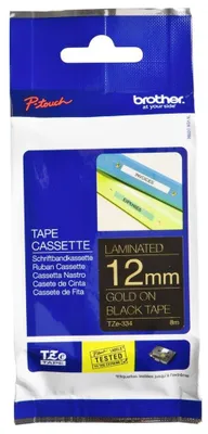 Produktbild von Brother Gloss Laminated Labelling Tape - 12mm, Gold/Black, TZ, China, 8 m, 172 mm, 108 mm, 335 mm