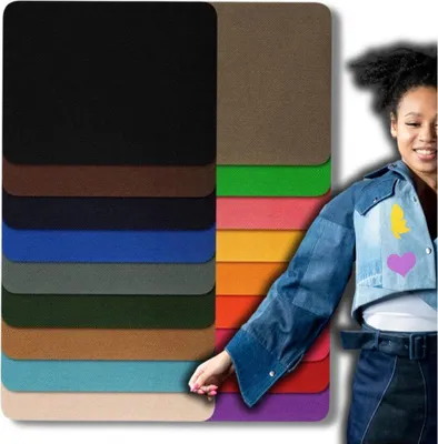 Immagine prodotto di Set di 18 toppe colorate TERMO PATA, finto denim, 12,5 cm x 9,5 cm