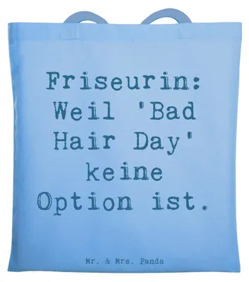 Produktbild von Mr. & Mrs. Panda Uni Tasche Spruch Friseurin Magie - Sky Blue - Geschenk, Tragetasche, Schultasche, Frisur, Beutel, Berufspassion, Tote Bag, Stoffbeutel, Beruf, Stylistin