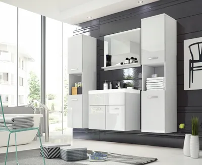 Obrázok produktu pre Biely kúpeľňový nábytok MILANO XL - skrinka, zrkadlo, umývadlo - kompletná sada kúpeľňového nábytku
