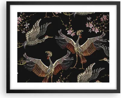 Produktbild von Gerahmtes Poster - Schwarzer Rahmen - Asiatisch Vögel Verziert - 50x40 cm - Wand Bild - Wanddeko - Wandbilder - Kunstposter - Wandposter - Bilderrahmen - Bilder - Kunstdruck - P2BAA50x40-4556