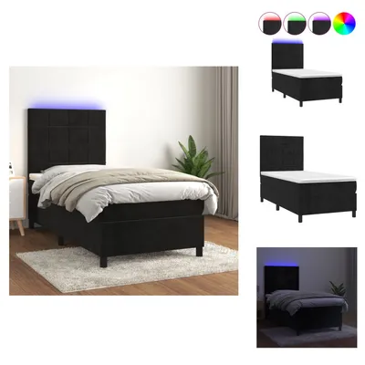 Imagen del producto de vidaXL Base de cama con somier y colchón, con iluminación LED, color , 90x190 cm, tapizada en terciopelo - Camas y estructuras de cama