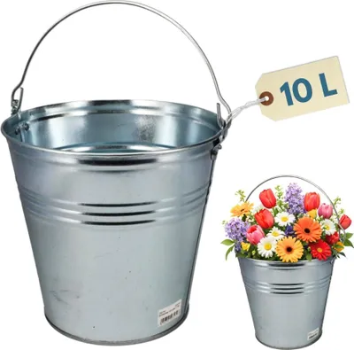 Produktbild von Zinkeimer Ascheeimer Metalleimer verzinkt Blecheimer für Garten Asche Eimer Blumentopf Metall Eimer 10 L Wassereimer Baueimer Futtereimer Garteneimer Dekoeimer 1 St.