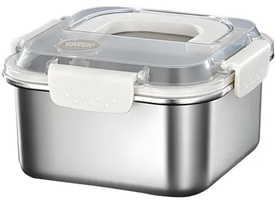 Produktbild von Tragbare Edelstahl-Vorratsbehälter mit Griff, Lunchbox, auslaufsicher, luftdichter Deckel, Bento-Box, ofen- und gefriergeeignet, spülmaschinenfest (1600 ml)