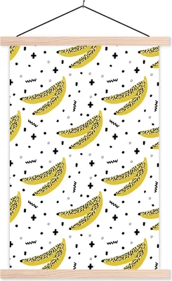 Produktbild von MuchoWow® Textilposter Obst - Bananen - Muster 60x90 cm mit holzfarbenen Rahmen - Textil