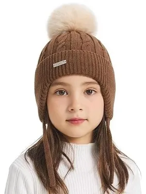 Zdjęcie produktu dla Czapka zimowa dziecięca dzianina bawełna pompon dla dziewczynki