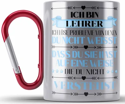 Produktbild von Trendation - Lehrer Geschenk Edelstahl Tasse Karabiner Abschied Abschiedsgeschenk Grundschullehrer Spruch (Rot)