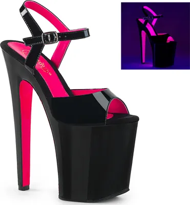 Produktbild von XTREME-809TT Damen Sandale von Pleaser, Schwarz-Neon Hotpink EU 44, US 14