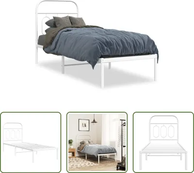 Produktbild von The Living Store Bettgestell mit Kopfteil Metall Weiß 75x190 cm