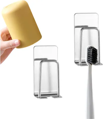 Produktbild von Set mit 2 selbstklebenden 2-in-1-Wandbecherhaltern aus Edelstahl, kein Bohren erforderlich