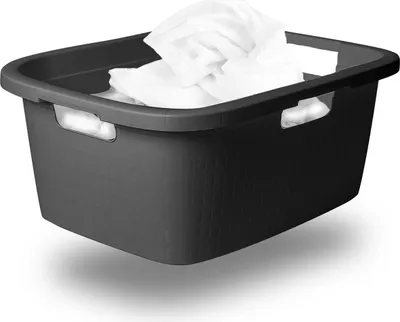 Produktbild von Novaliv Wäschewanne mit 3 Griffen 25L Anthrazit, Wäschebox Set Wäscheeimer Wäschebehälter für Bad Wäsche Schmutzwäsche, Wäschewannen Laundry Basket Aufbewahrung Wäschetonne Korb Sammler Box