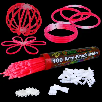 Produktbild von 100 rote Arm-Knicklichter incl. 100 TopFlex, zwei 3fach und 2 Ballverbinder – e Qualität aus DE