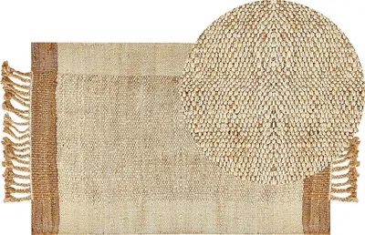 Produktbild von BELIANI Teppich Beige Jute 80 x 150 cm Rechteckig Natürlich Handgewebt Geometrisches Muster Kurzflor Läufer mit Fransen Boho Wohnzimmer Flur Esszimmer