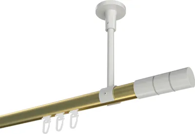 Produktbild von Interdeco Innenlaufstange / Gardinenstange mit Innenlauf Messing-Optik / Weiß, Typ Sonette Elanto (Rillenzylinder) Deckenmontage, 20 mm Ø 1-läufig, 180 cm