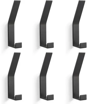 Produktbild von Ibenzoa® Schwarze Wandhaken 6er-Set – Doppelhaken aus Aluminiumlegierung, bis 15 kg Tragkraft, Garderobenhaken für Jacken, Mäntel, Schals & Taschen