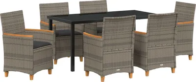 Produktbild von Möbel 7-teiliges Garten-Essgruppe mit Kissen Grau Poly Rattan - Gartenstühle 3381097