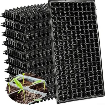 Image de Elzusha - Lot de 10 bacs de culture en plastique avec 200 alvéoles pour plantes