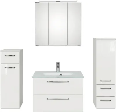 Produktbild von Pelipal Badmöbel-Set Kumba BxHxT 137 x 200 x 50 cm Frontfarbe weiß mit Glas-Waschtisch weiß, Hochschrank und Unterschran