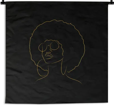 Produktbild von MuchoWow® Wandteppich Wandbehang Frau - Brille - Gold - Schwarz 150x150 cm Tapisserie Dekoration Wandtuch - Wohnaccessoires - Modernes