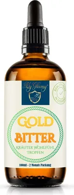 Produktbild von 100ml GOLD BITTER Bitterstoffe Wohlfühl Verdauung Tropfen  mit praktischem Pipettenverschluss Bittertropfen aus Kräutern, Früchten, Wurzeln, Rinden, mit Liebe von Hildegard von Bingen intensiv Digestif