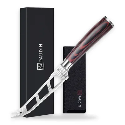 Produktbild von PAUDIN N29 Käsemesser – 12,5 cm – Tomatenmesser mit gezahntem Rand und Gabelspitzen – Wellenmuster – Inklusive Messerschutz