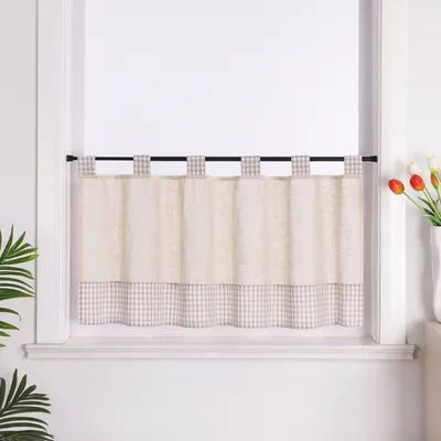 Produktbild von Joyswahl Scheibengardine Schlaufen Leinen Bistrogardine karierte Küche Vorhang Halbtransparent Beige HxB 45x90 cm